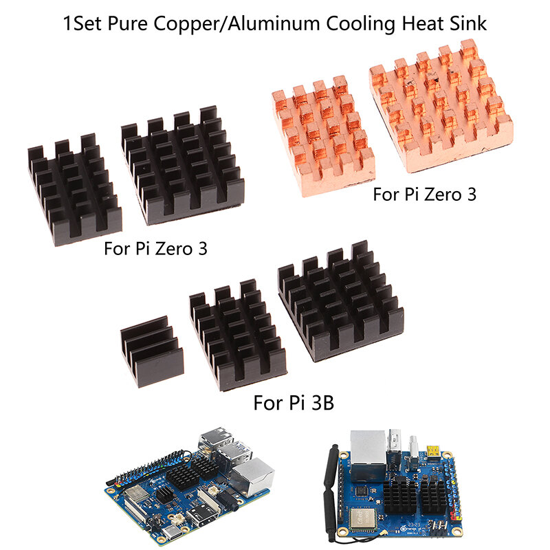Radiator pendingin tembaga murni, 1Set peredam panas aluminium Heatsink Kit pendingin untuk oranye Pi Zero 3/3B