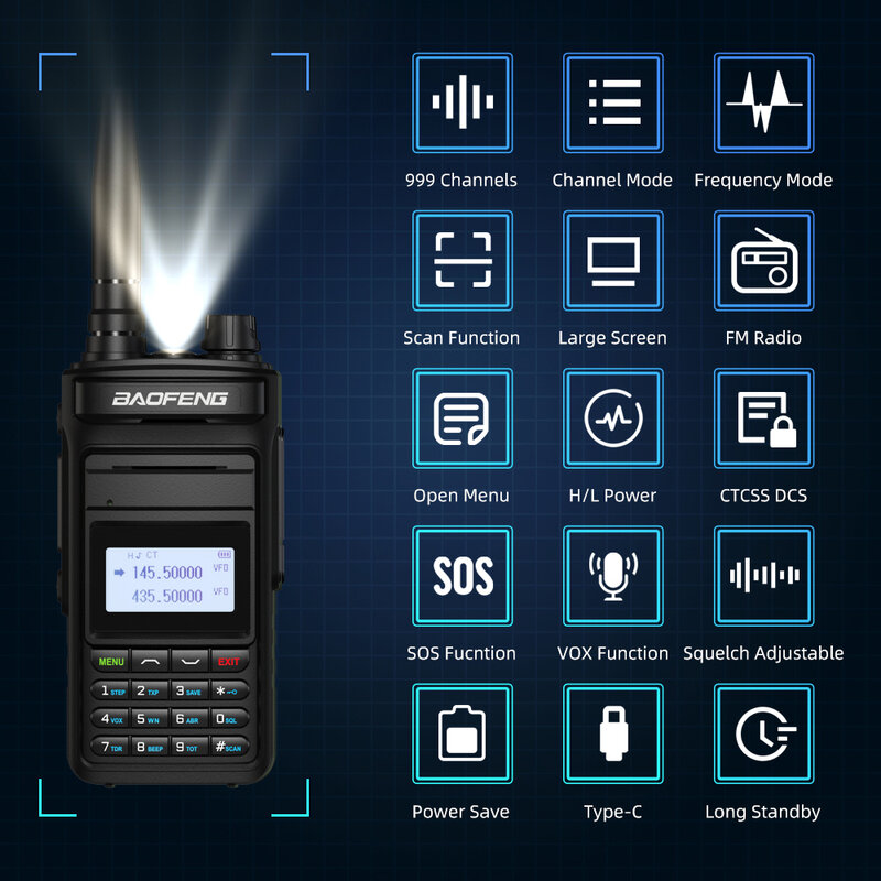 Baofeng p15uv walkie talkie 10w de alta potência banda dupla fm 999 canais handheld transceptor hf em dois sentidos rádios presunto 2022