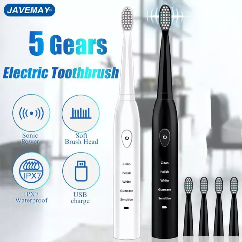 Escova de dentes elétrica ultra-sônica Escova de dente recarregável Carga USB Clareamento eletrônico lavável Escova de dentes poderosa J110