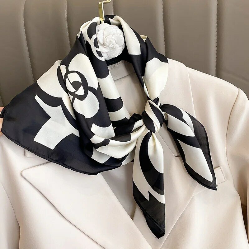 Bufanda cuadrada de seda para mujer, pañuelo de 70x70cm para el cuello y el pelo, silenciador para camarero y azafatas de vuelo