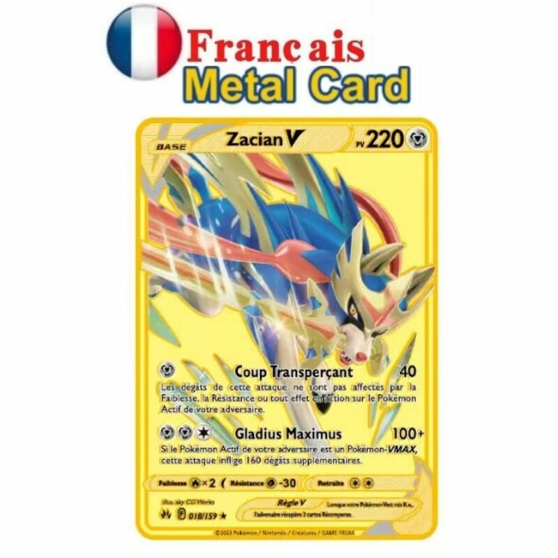 Tarjeta de monstruo de bolsillo francés, carta de monstruo de bolsillo de Metal, tarjeta de hierro de monstruo de bolsillo español Mewtwo Pikachu Gx Charizard Vmax