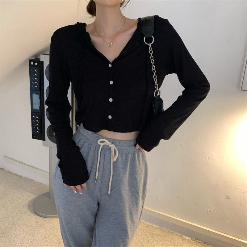 Cardigan Women Hooded Causal Fashion Breathable Long Sleeve All-match Spring Comfortable Button Korean Style Chic College Daily