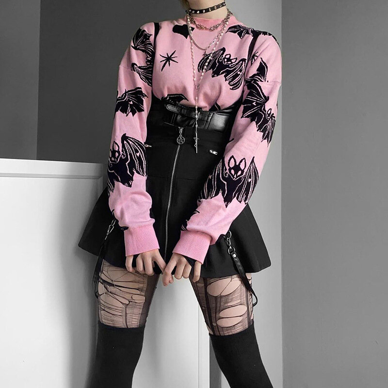 Maglione a maniche lunghe allentato con stampa pipistrello per donna Halloween Dark Style 2023 autunno Fashion New girocollo pullover Top Streetwear