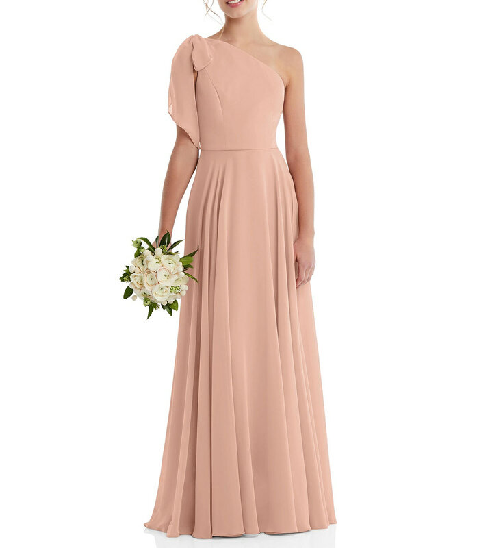 Шифоновые платья для подружек невесты, модель 2022 года, платья с одним открытым плечом и цветами для девочек, свадебные платья, свадебные платья