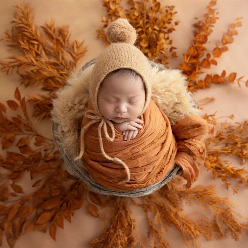 بطانية صوف لتصوير الأطفال حديثي الولادة ، موضوع أوراق الخريف ، قبعة محبوكة للرضع ، ملحقات تصوير استوديو الصور ، التفاف ناعم