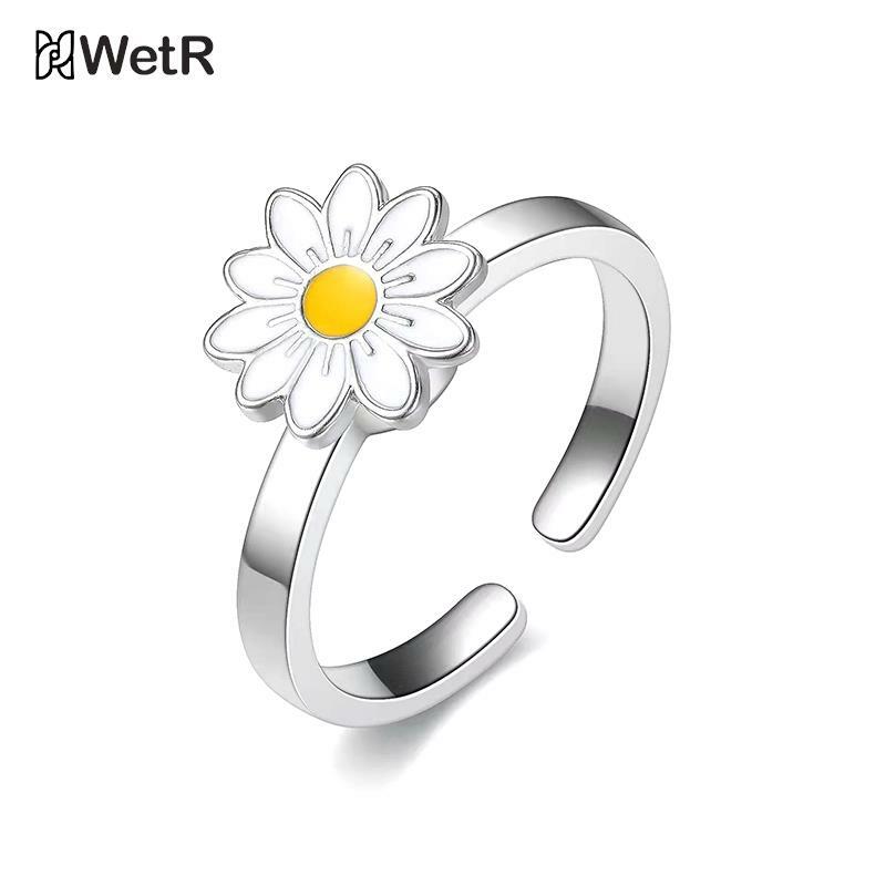 Cincin bunga putar untuk wanita, cincin perhiasan dapat diputar hadiah anak perempuan