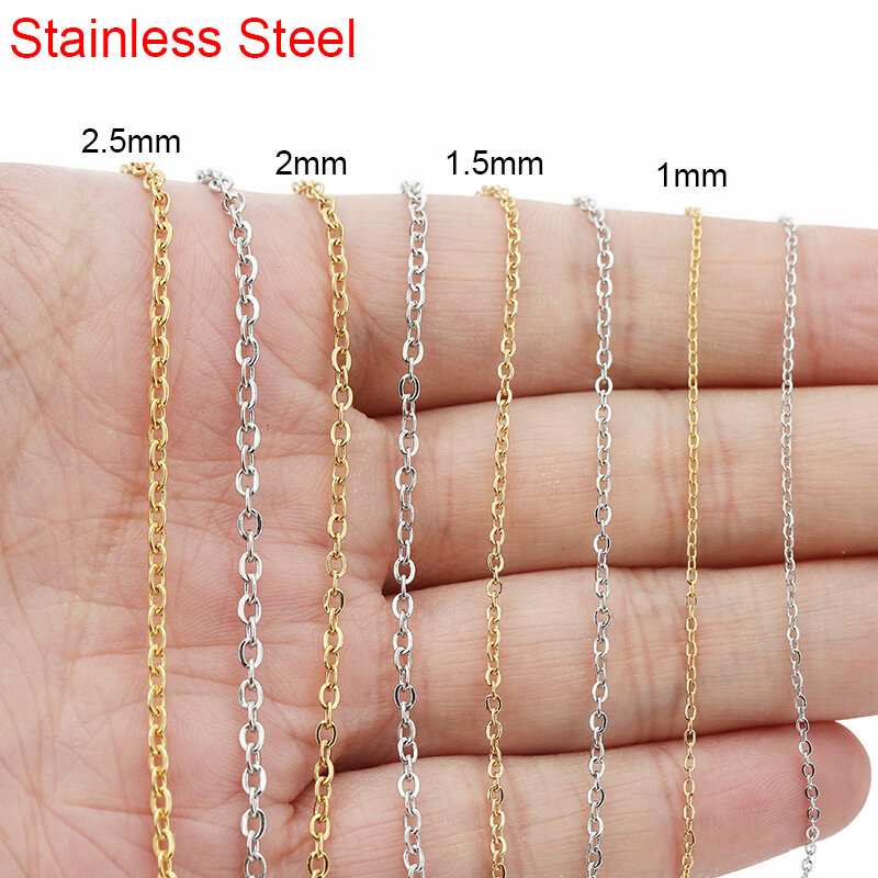 5 metros de aço inoxidável link chains lote 1 1.5 2 2.5mm cor do ouro colar correntes para diy pulseira suprimentos jóias fazendo
