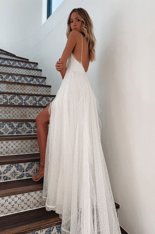 MK1455-Slit sling wedding dress