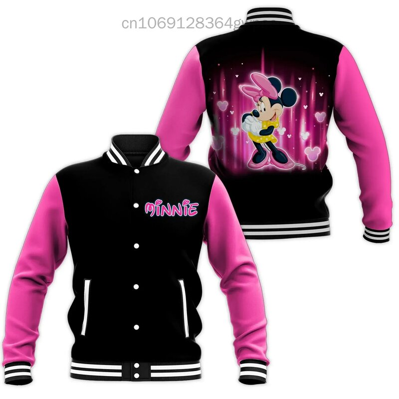 Disney-Jaqueta de beisebol Minnie masculina e feminina, moletom casual, jaqueta Harajuku Hip Hop, casaco varsity solto, jaqueta bomber