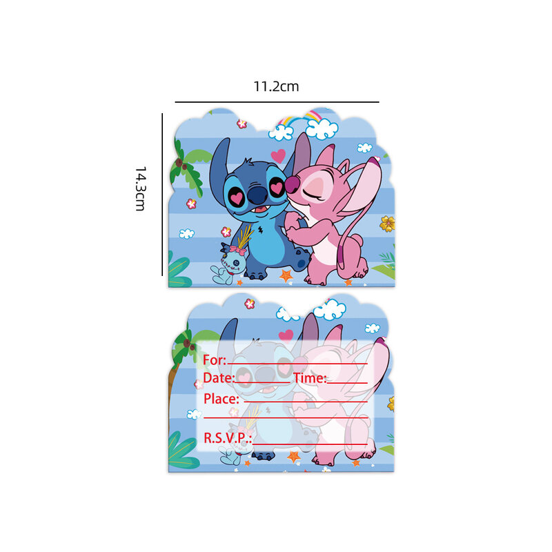 10pcs Disney Lilo & Stitch Theme Invitation Card Mini Greeting Card Single-Page Type Event Birthday Party Supplies Free Shipping