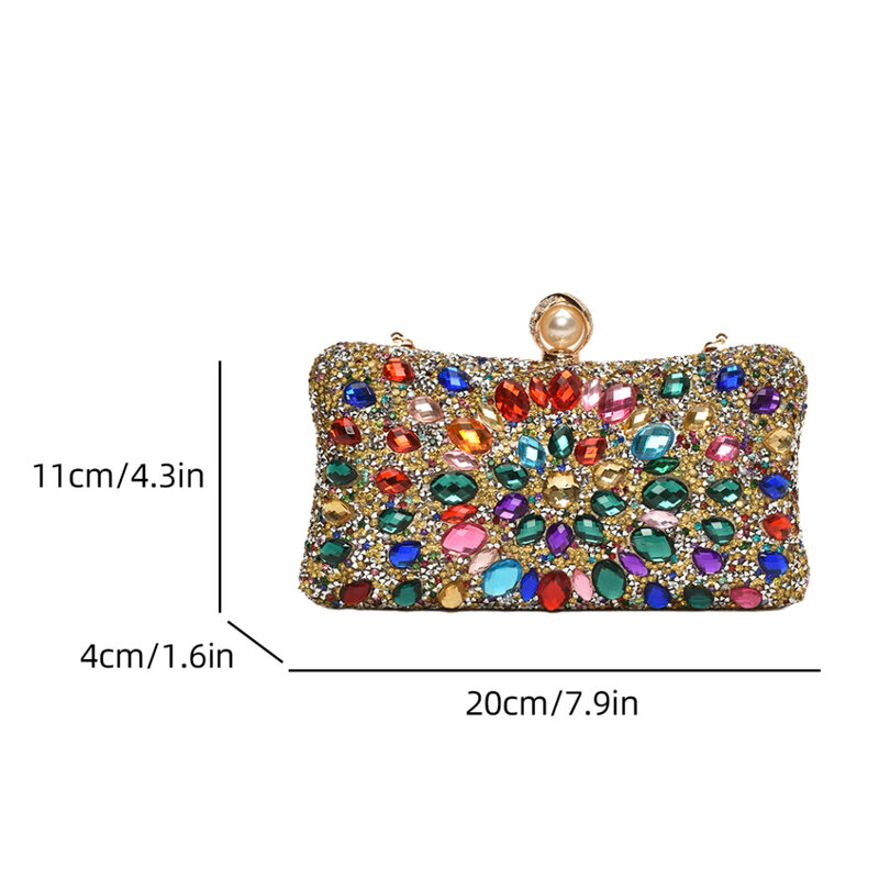 Saco de embreagem de noite diamante colorido luxuoso para mulheres, bolsa designer, bolsa de telefone crossbody, bolsa de batom, moda 2024
