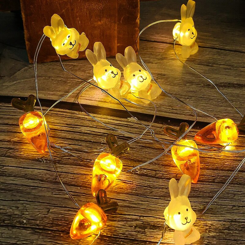 2M LED String Light Carrot Bunny Fairy Light Waterproof Outdoor Garland Holiday Lamp New Year Easter Party Decoration Lighting