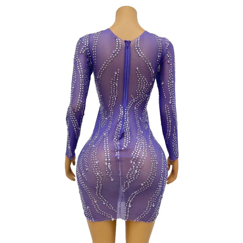 Сексуальное Фиолетовое серебряное женское стрейчевое платье, праздничный наряд на день рождения, вечерний сценический костюм для демонстрации, танцевальный костюм zixu C106