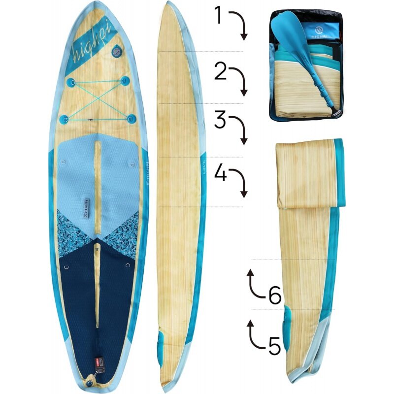 Highpi-Inflável Stand Up Paddle Board, Acessórios SUP Premium, Ampla Posição, Controle de Surf, Dezembro Antiderrapante, 11 "x 33" x 6 "W