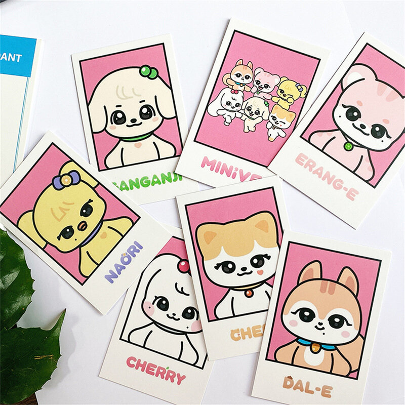 7 Stks/set Kpop Fotokaarten Ive Minive Cartoon Afbeelding Lomo Kaarten Cherry Naori Cheez Dubbelzijdige Ansichtkaart Papieren Kaart Fans Collectie