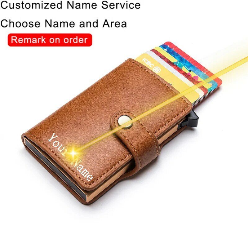 Zovyvol benutzer definierte Name Brieftasche Hasp Männer Leder Brieftasche Karten halter Schutz Smart Wallet RFID Aluminium Fall Box Karten halter Brieftasche