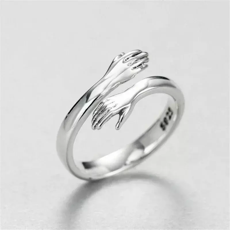 Złoty srebrny kolor uścisk dłoni pierścień prosty projekt palec dla kobiet dziewcząt elegancki srebrny biżuterię