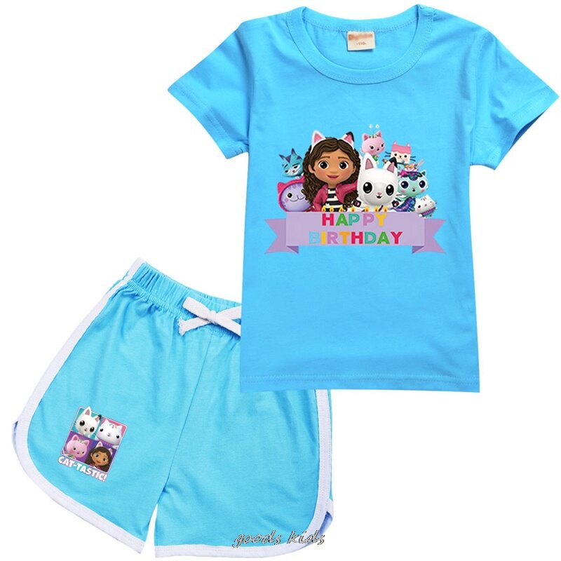 Najnowszy domek dla lalek Gabby ubrania dla dzieci letnie stroje codzienne małe dziewczynki koszulka z krótkim rękawem + spodenki 2 szt. Zestaw odzież dziecięca