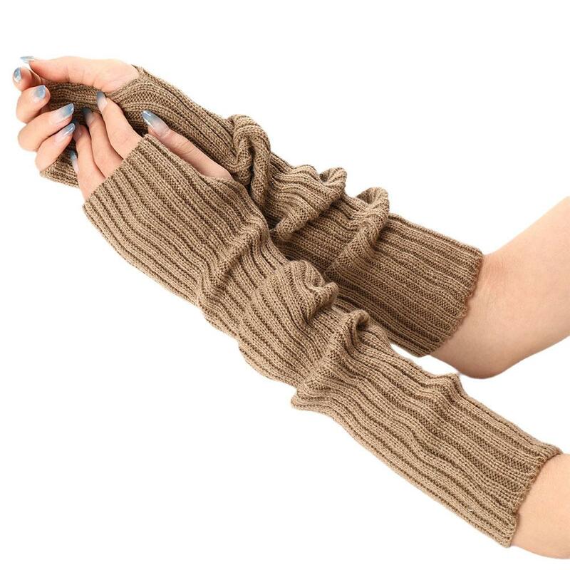 ถุงมือครึ่งนิ้วยาวผู้หญิงถุงมือฤดูหนาวแขนอุ่นกอธิคเสื้อผ้าลำลองแขนพั๊งค์แฟชั่นสาวๆถุงมือถักที่แขน H1R4