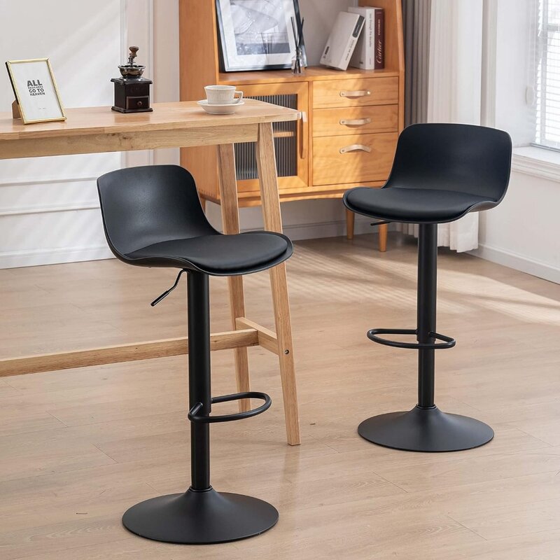 Zestaw 2 stołek barowy z regulowanym obrotowym metalowym wysokim oparciem krzesła barowe PU Soft Cus z czarnego stołek barowy