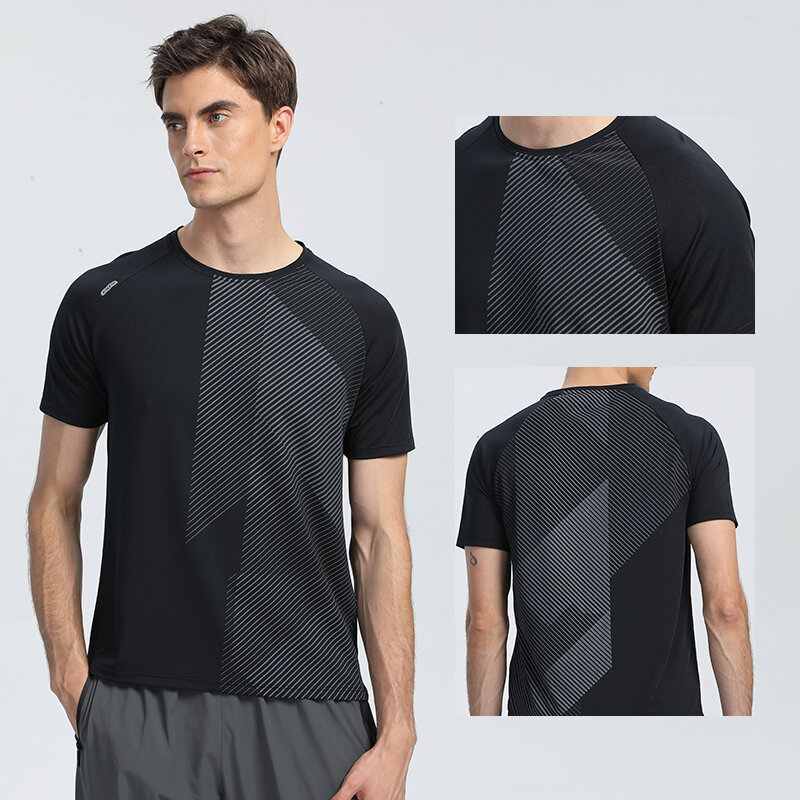 Szybkoschnący męski T-shirt do biegania Fitness Top sportowy trening gimnastyczny koszula oddychająca Jogging odzież sportowa