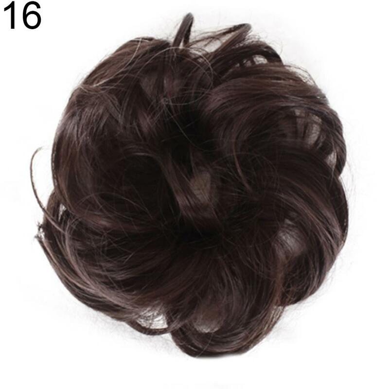 Moño de pelo sintético de 16cm para mujer, banda rizada desordenada, extensión de cabello ondulado, peluca de Donut, postizo elástico
