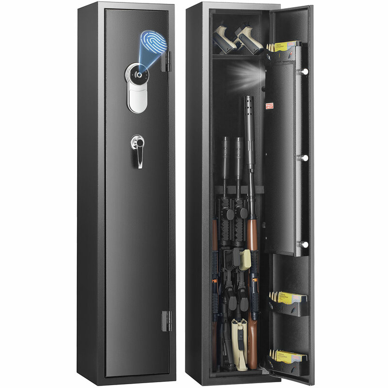 VEVOR 5 Gun Safe,Gun Security Cabinet w/ Fingerprint Lock, Quick Access Gun Storage Cabinet with Removable Shelf, Pistol Rack