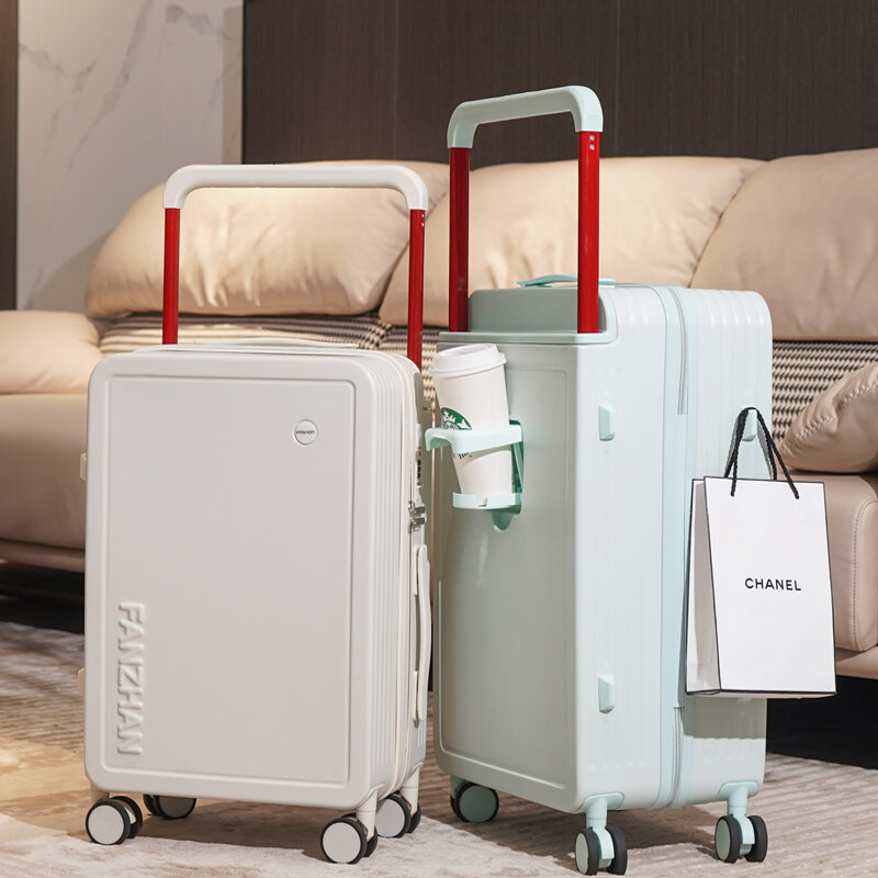 Neues Design Reisekoffer mit breitem Griff Handgepäck koffer mit Getränke halter USB-Aufladung 20-Zoll-Handgepäck