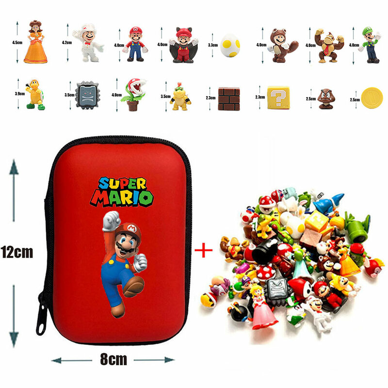 12 szt. Super Mario Bros figurka z torbą zabawki lalki zestaw modeli Donkey Kong grzyb Luigi Yoshi na prezenty urodzinowe dla dzieci