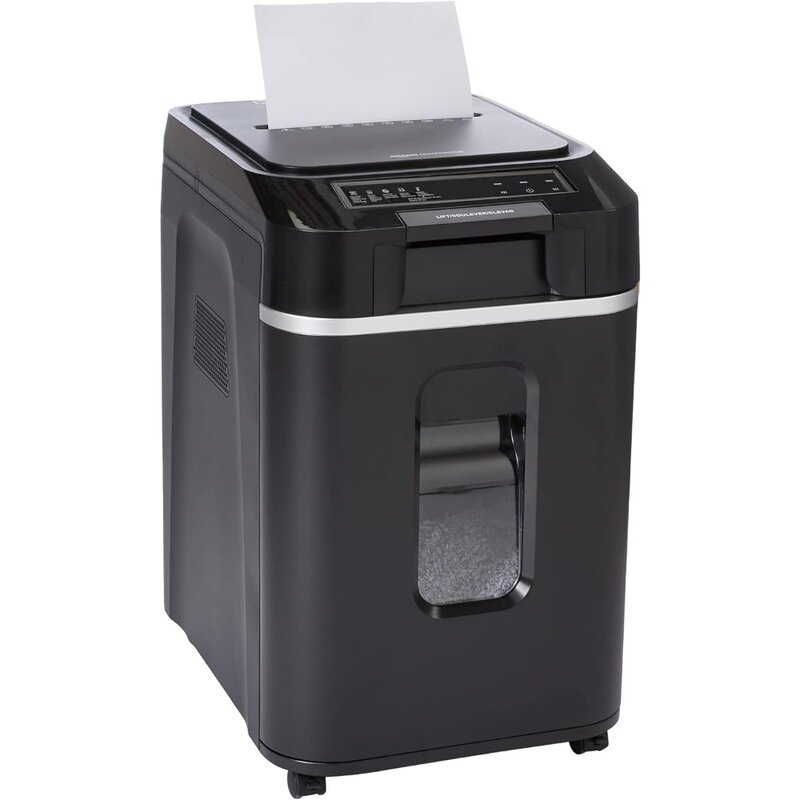 Triturador de papel com cesto rebatível, alimentação automática, corte transversal, preto, 200 folhas, novo