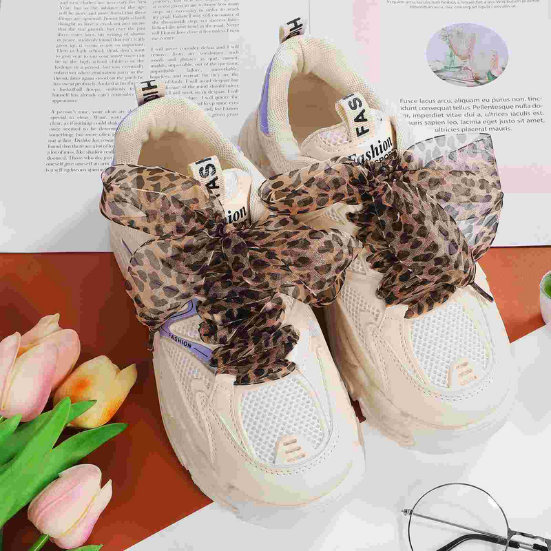 2 Pcs Leopard Lace Shoelaces For Boots Strap Decors Ribbon Print Replacement Shoestrings Sneakers Adults Shoerack