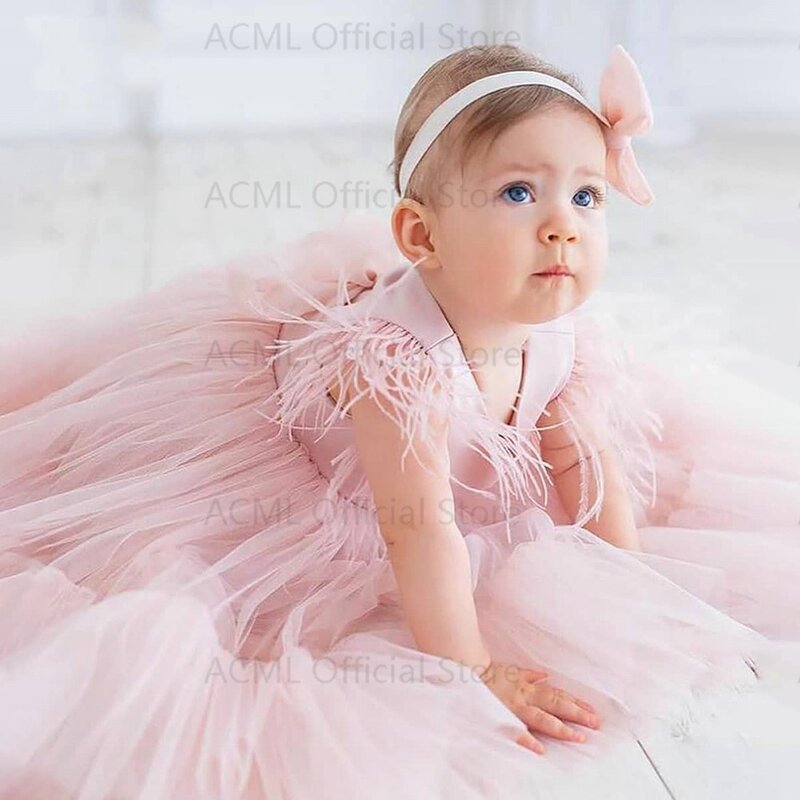 Gaun Gadis Bunga Merah Muda Gaun Pesta Bayi Segaris 2022 Gaun Pesta Tanpa Lengan Baru Tiba Gaun Pesta Anak Perempuan Ulang Tahun Musim Panas dengan Sendok Rajut