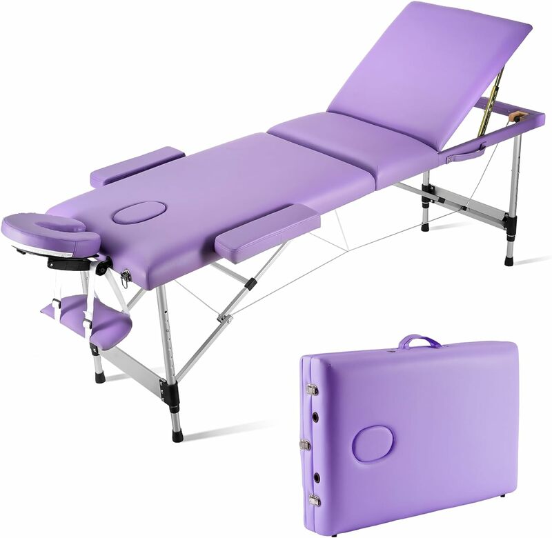 Przenośny stół do masażu Careboda ulepszona gąbka o grubości 2 cali, aluminiowa łóżko do masażu z regulacją wysokości, z zagłówkiem, podłokietnikami i samochodem