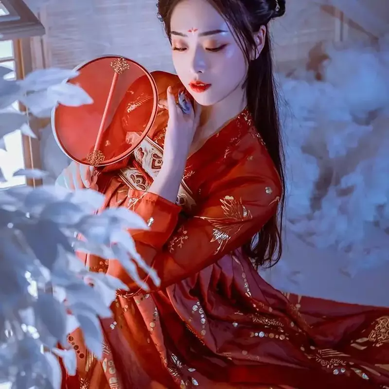 Traje chinês antigo para mulheres, roupas tradicionais hanfu, trajes de dança da dinastia Tang, vestido de fada folclórica, roupas vermelhas plus size