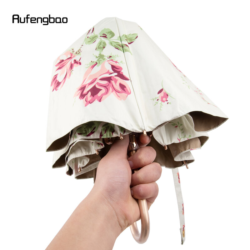 Женский и мужской зонт с золотым цветком, автоматический зонт, ветрозащитный зонт в солнечные и дождливые дни