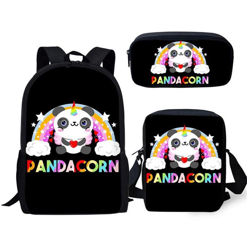 3Pcs Cartoon Unicorn Panda Print School Bag Set studente zaino Casual Campus Book Bag Laptop Daypack Lunch Bag Pencil Bag