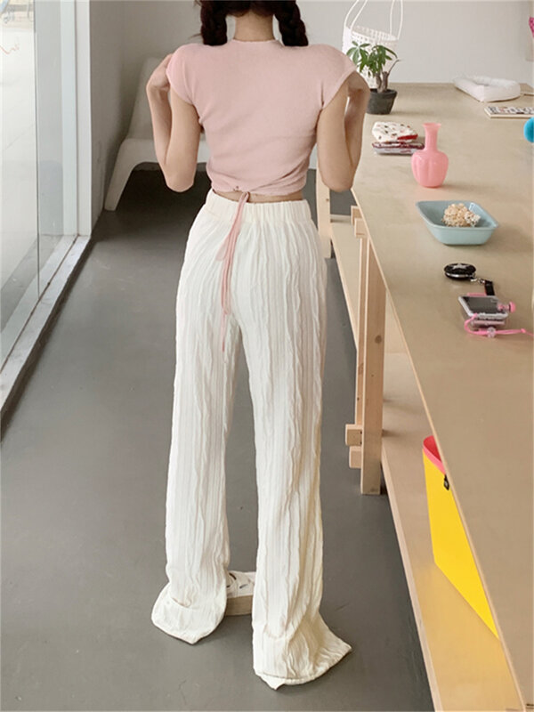PLAMTEE Summer Gentle Split Trousers Women 2023 New Solid Loose-Fitting Fashion High Waist Straight Casual Wide Leg Pants