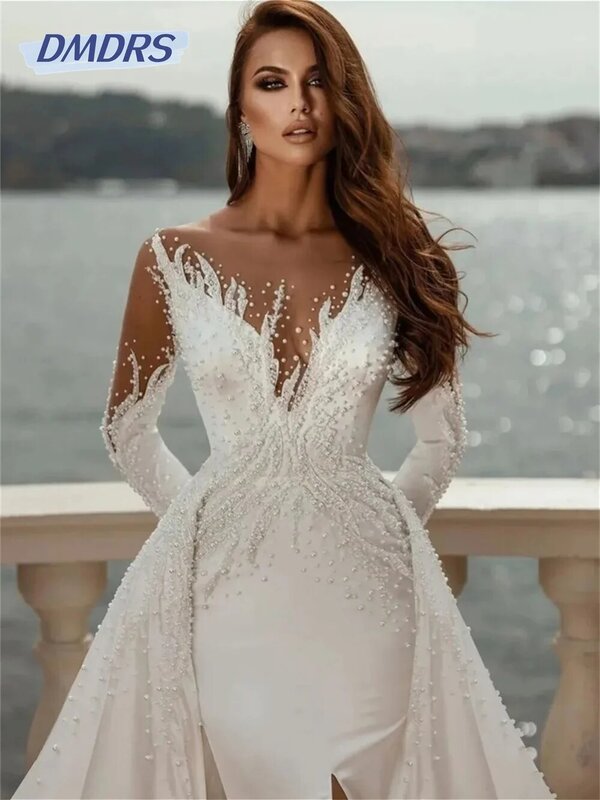 Gaun pengantin Backless seksi 2024 gaun pernikahan manik-manik elegan romantis gaun panjang selantai model A-line Vestidos De Novia