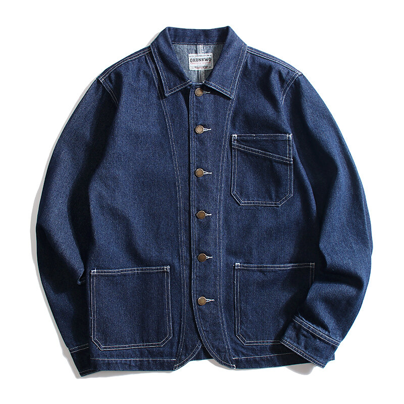 Heavyweight Slim Fit Jackets for Men Spring Autumn Vintage American 100% Cotton Striped Original Denim Motor Coats AMEKAJI Wear