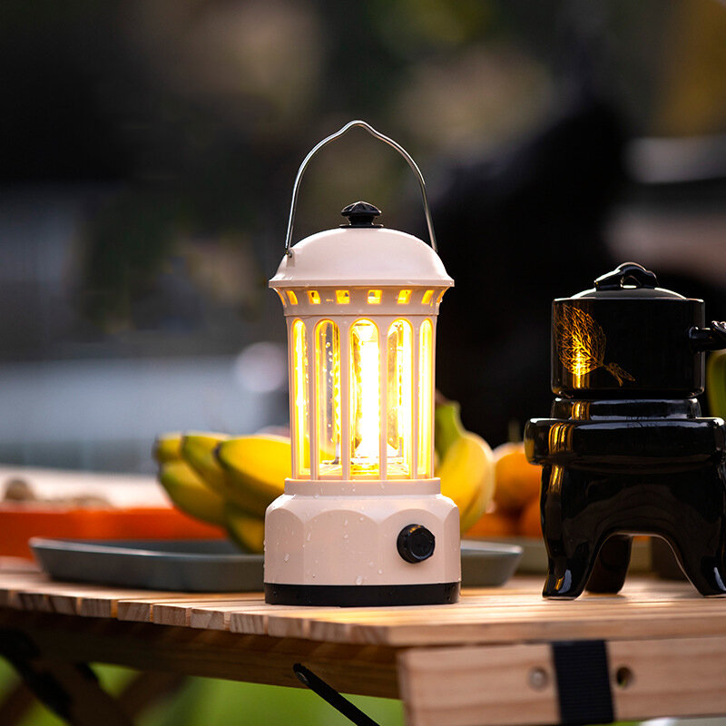 Luce da campeggio a LED portatile impermeabile con batteria al litio ricaricabile o batteria AA per attività all'aperto o per uso interno