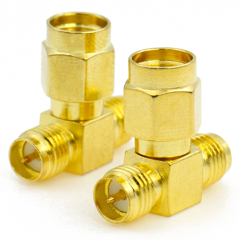 RP-SMA Male to 2x RP-SMA Female Adapter T Type RP SMA 3 Way Tee RF Coaxial Connector for 2G/3G/4G LTE Antenna/Extension/WIFI