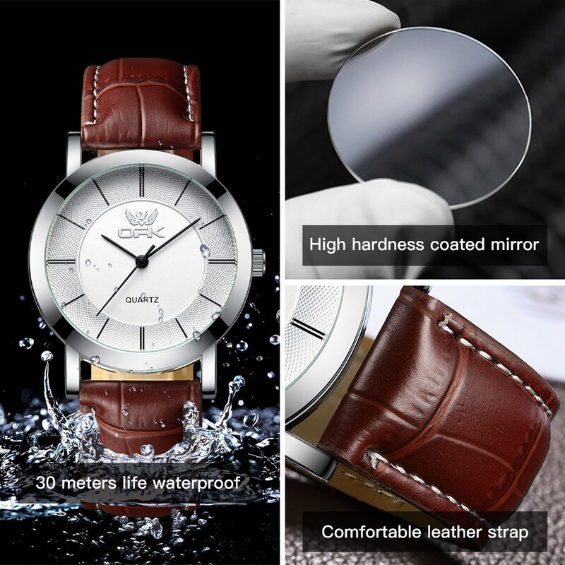 OPK jam tangan pasangan Quartz, arloji kulit tahan air Dial sederhana klasik 6019 untuk pria wanita, jam tangan bisnis 2024