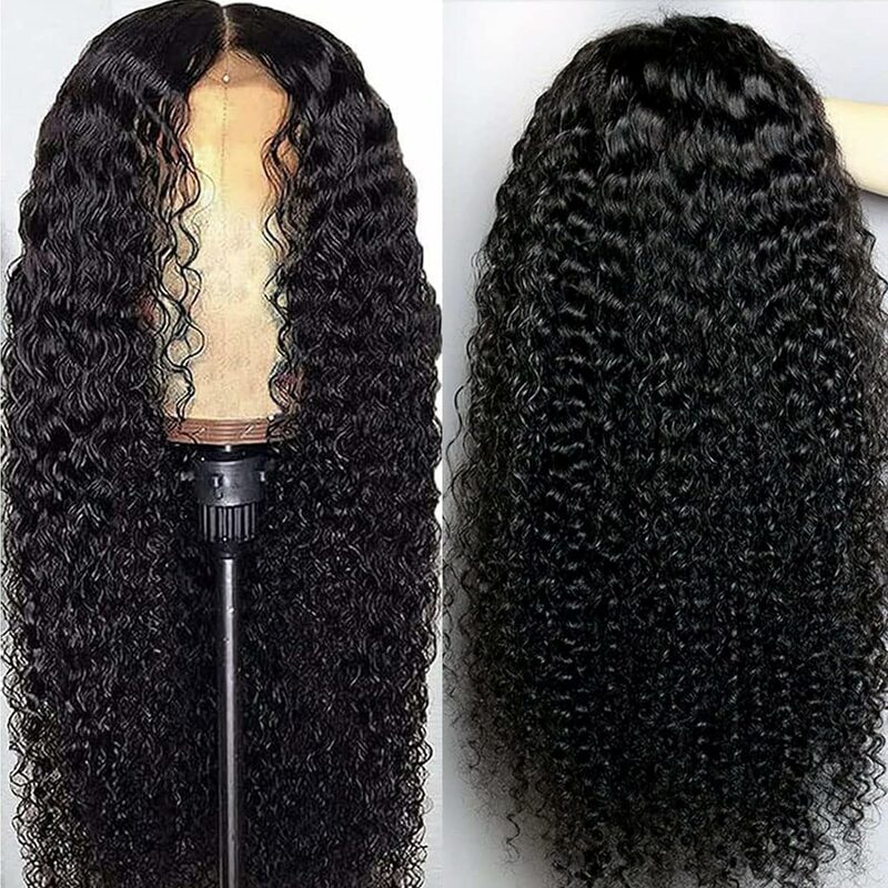 Perucas encaracoladas da parte dianteira do laço do cabelo humano para mulheres negras, brasileiro, onda profunda, transparente, cabelo do bebê