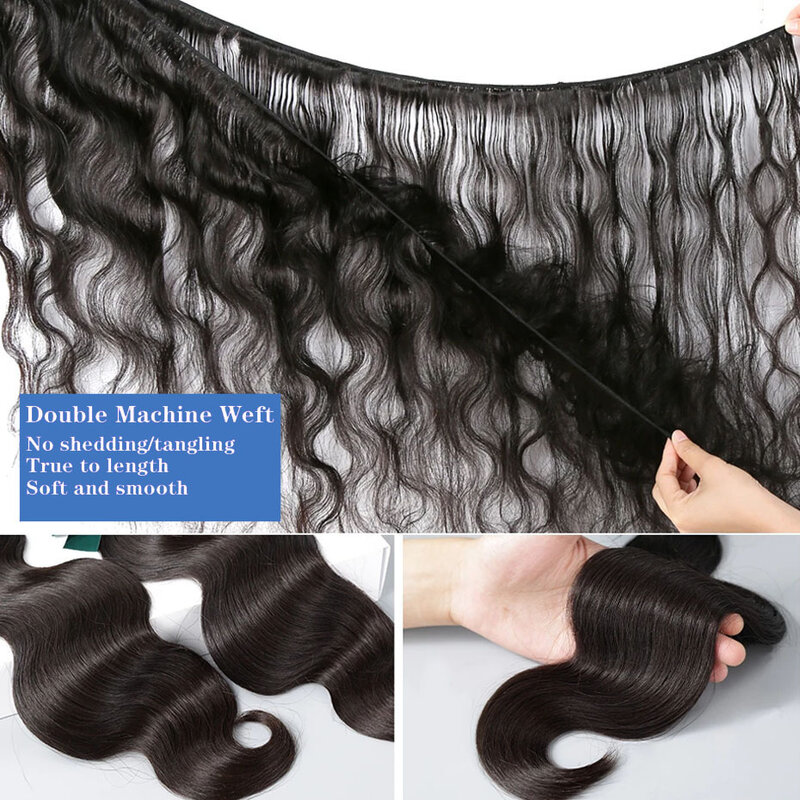 Fasci di capelli umani dell'onda del corpo con frontale in pizzo trasparente 13x4 3 fasci con frontale con tessuto di estensioni brasiliano per le donne