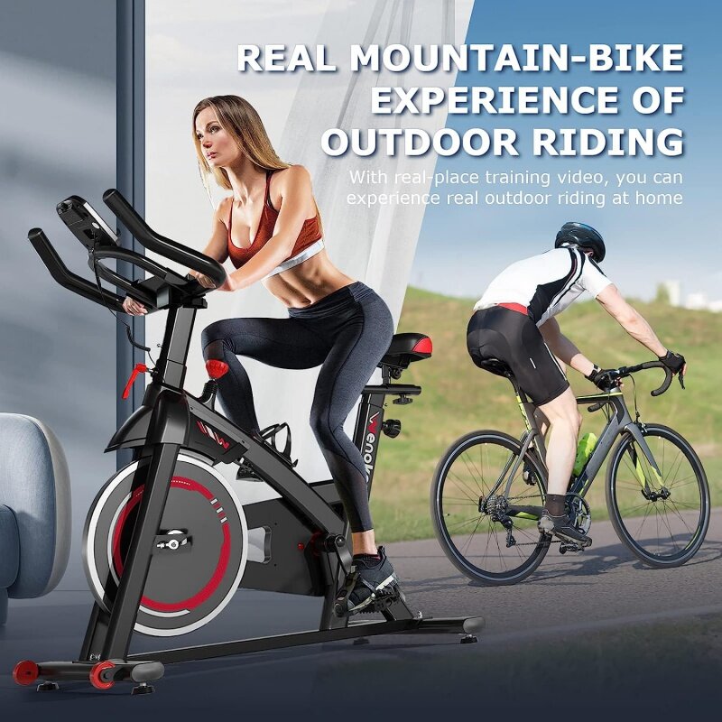 WENOKER-bicicleta estática para el hogar, bici de interior con correa silenciosa, volante de inercia pesado, cojín de asiento cómodo, an