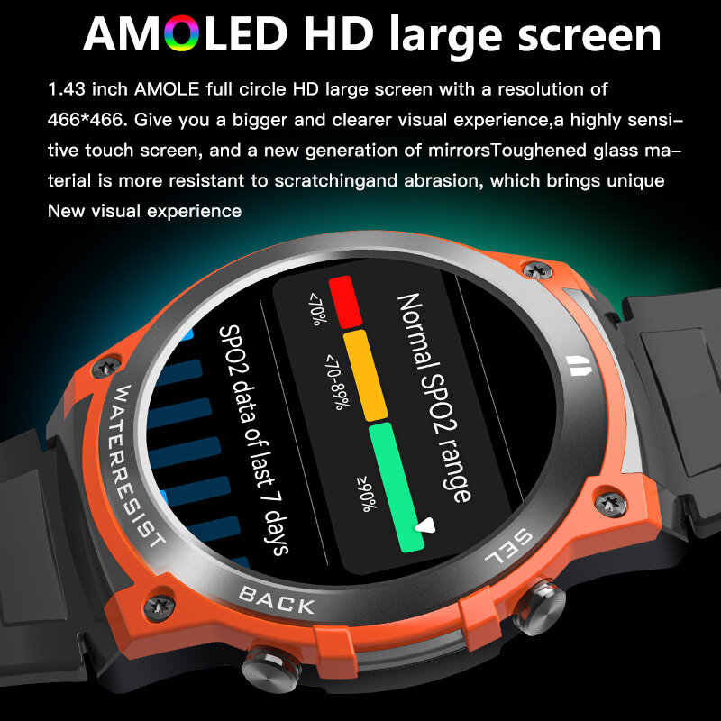 MASX Aurora one smart watch 1.43'' AMOLED Display 400mAH bluetooth call Military-grade Toughness 5ATM Waterproof Sport watch