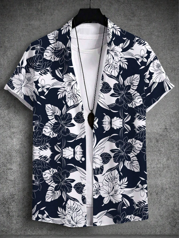 قميص هاواي للرجال مطبوع ثلاثي الأبعاد بأكمام قصيرة ، ملابس غير رسمية فضفاضة ، توب عالي الجودة ، موضة الصيف ، قميص هاواي ،