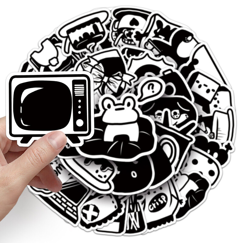 Autocollants Graffiti série dessin animé noir et blanc, adaptés pour ordinateur portable, casques, décoration de bureau, autocollants bricolage, jouet, vente en gros, 50 pièces