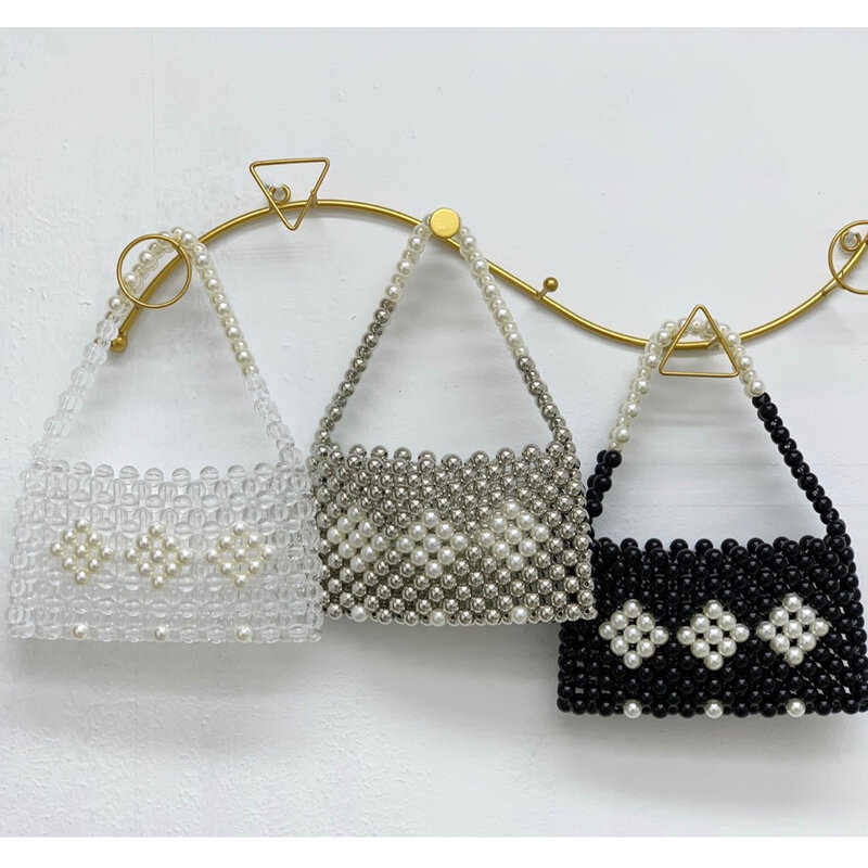 2022 прозрачная сумка с кристаллами и бисером, квадратная Желейная сумка с бисером, кошелек, нишевые прозрачные сумочки ручной работы с жемчугом