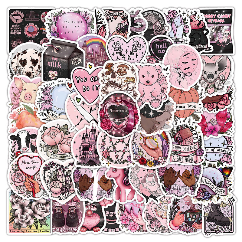 Tema rosa Graffiti Cartoon Wall Sticker, telefone móvel personalizado, iPad, computador, bagagem, capacete, guitarra, brinquedo, decoração, novo, 2024